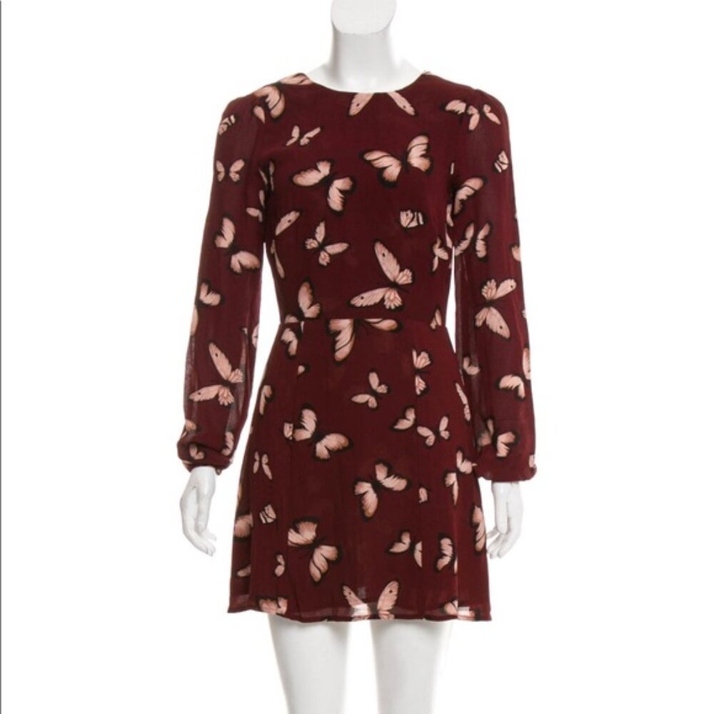Reformation Butterfly Print Longsleeve Mini Dress in Burgundy Size 4